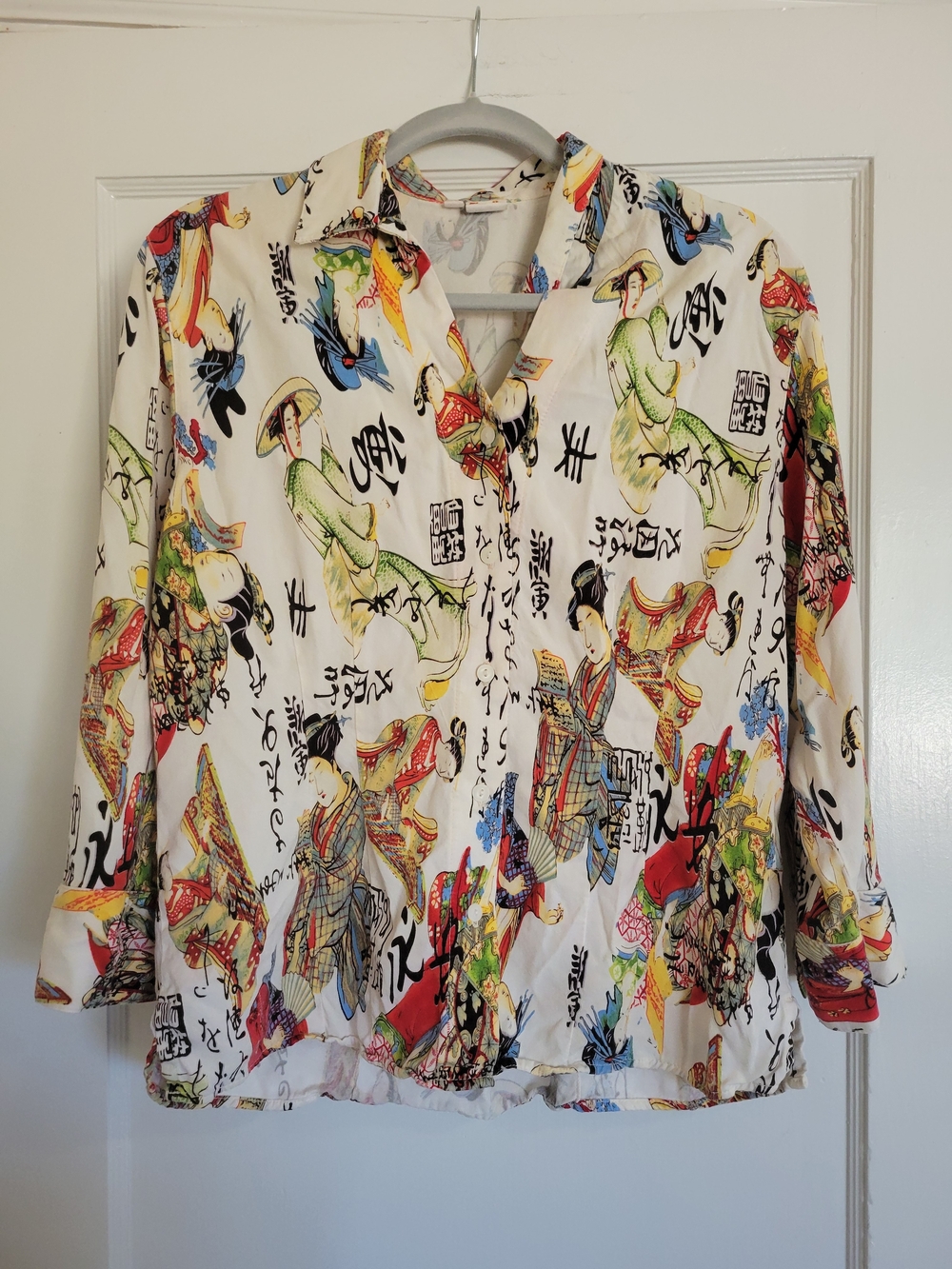 TIANELLO 100% LINEN ASIAN STYLE GEISHA BUTTONS UP SHIRT -BLOUSE SIZE L